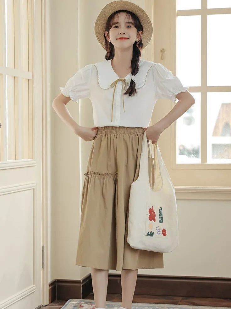 Puff Sleeve Skirt Flared Summer Shirt   Retro Medium