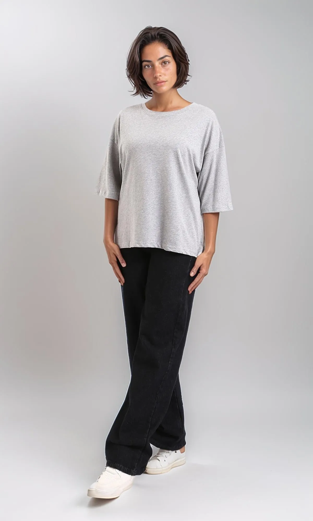 R209226 - Cotton Loose Solid Comfy Tee - Heather Grey