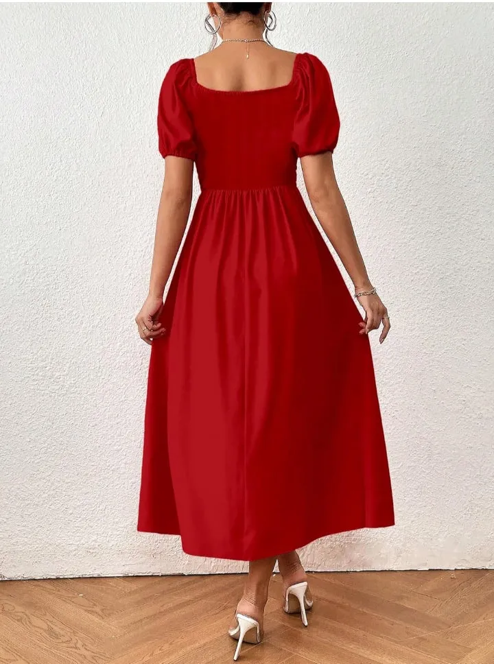 Raffinéa Puff Sleeve High Slit Maxi Outfit Dress for Women's & Girl's