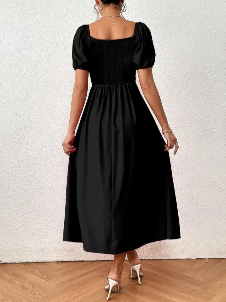 Raffinéa Puff Sleeve High Slit Maxi Outfit Dress for Women's & Girl's