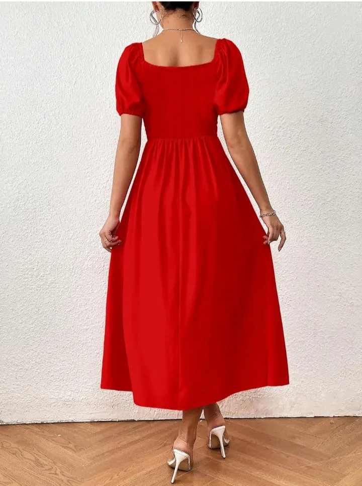 Raffinéa Puff Sleeve High Slit Maxi Outfit Dress for Women's & Girl's