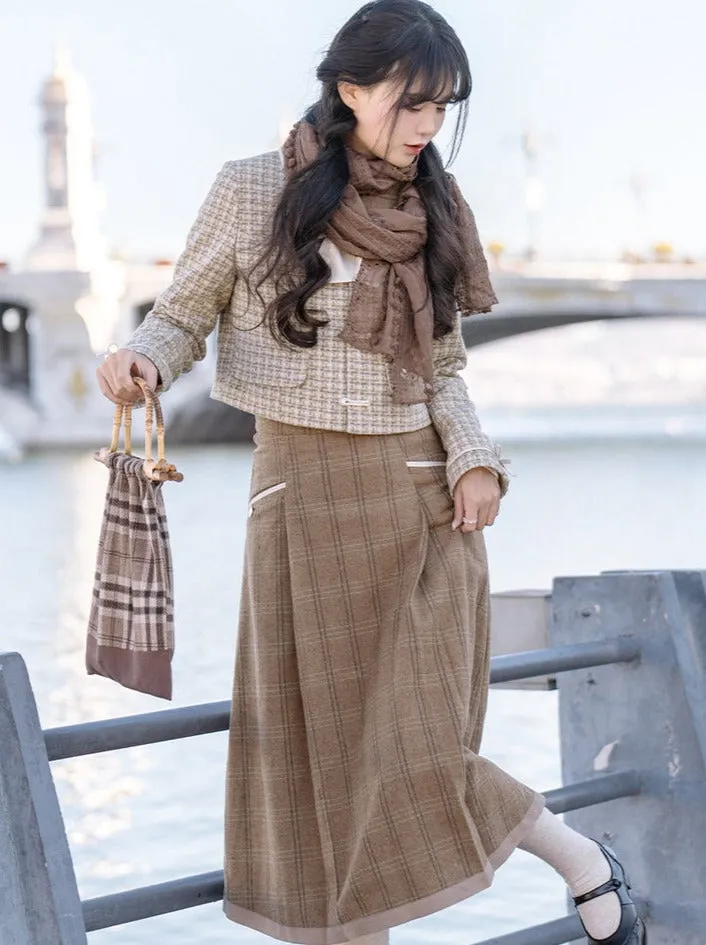 Retro Check   Blouse Flared Jacket   Girl Skirt