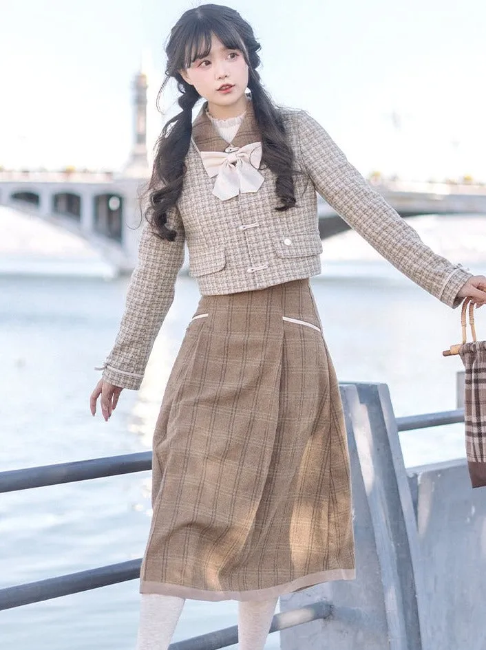 Retro Check   Blouse Flared Jacket   Girl Skirt