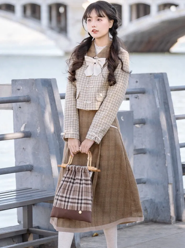 Retro Check   Blouse Flared Jacket   Girl Skirt