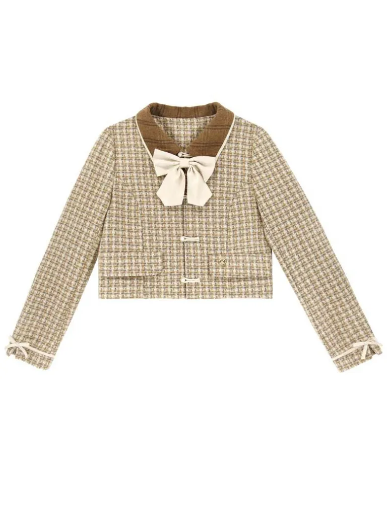 Retro Check   Blouse Flared Jacket   Girl Skirt