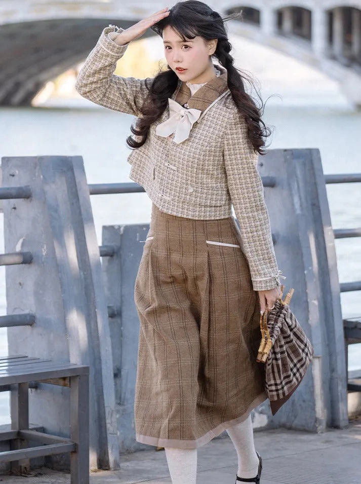 Retro Check   Blouse Flared Jacket   Girl Skirt