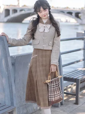 Retro Check   Blouse Flared Jacket   Girl Skirt