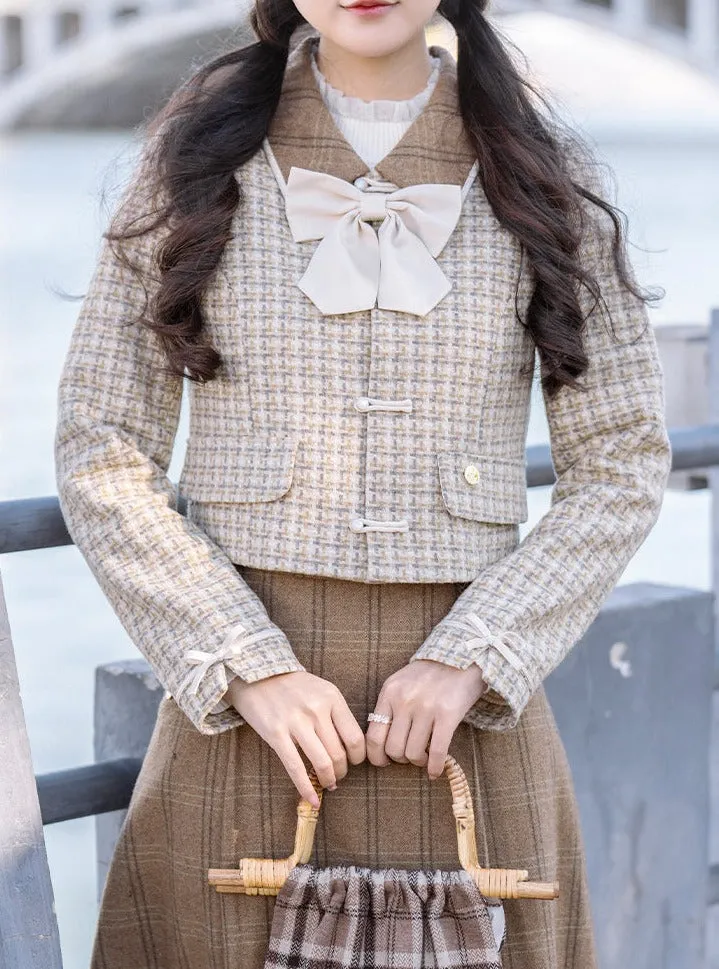 Retro Check   Blouse Flared Jacket   Girl Skirt