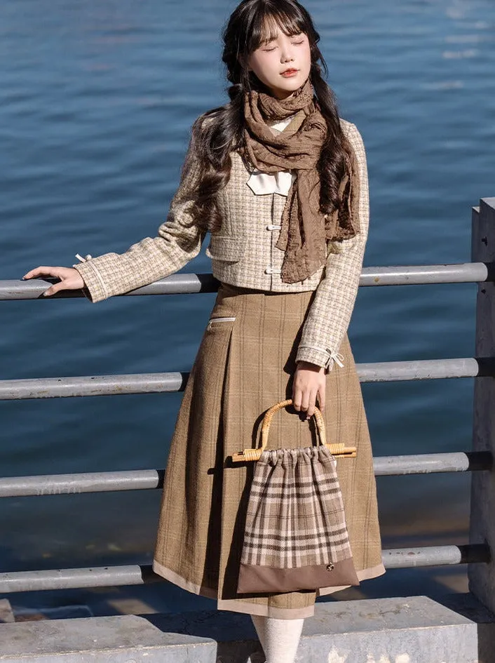 Retro Check   Blouse Flared Jacket   Girl Skirt