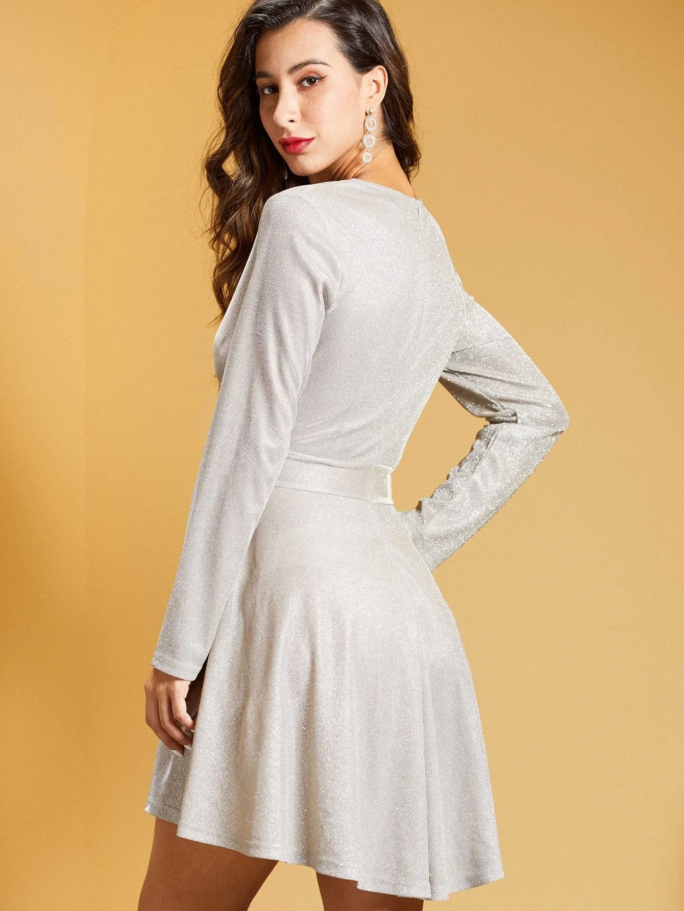 SBetro Buckle Belted Wrap Glitter Dress