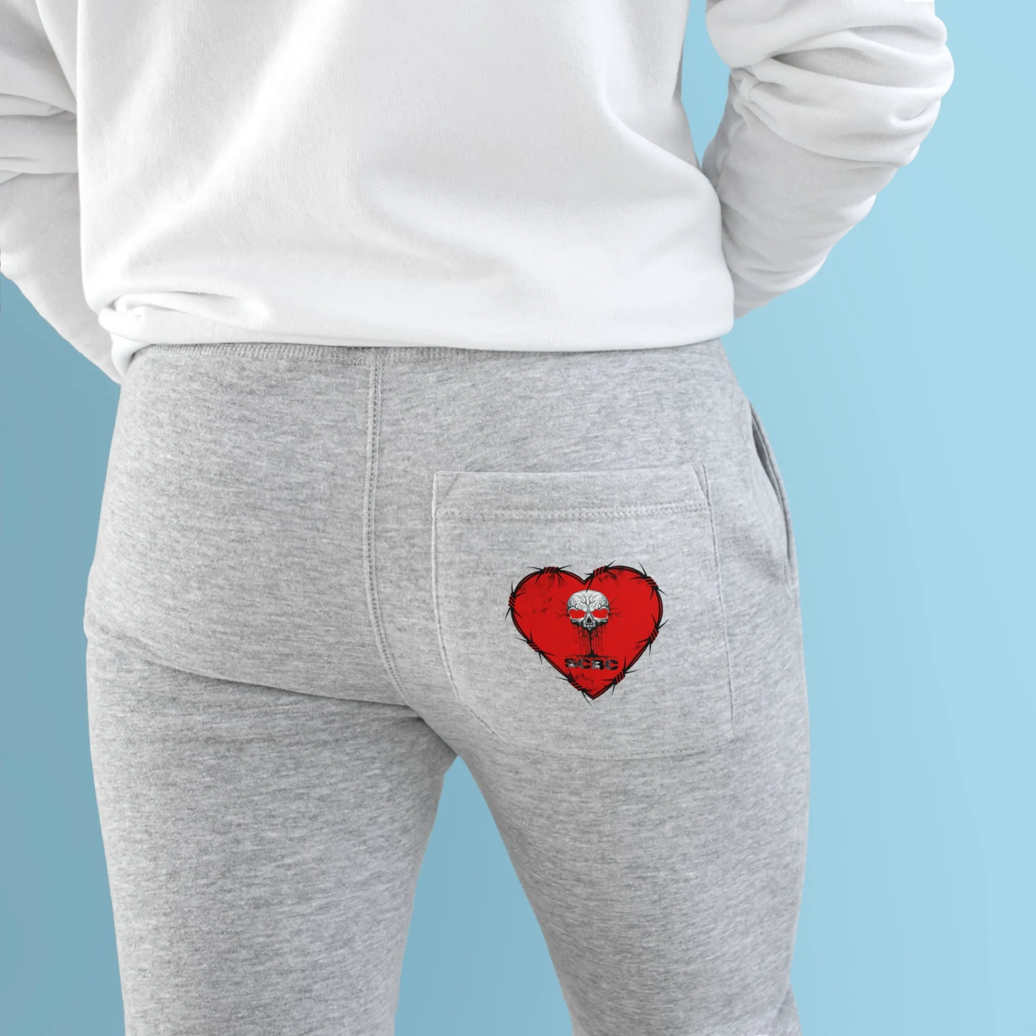 SCBC Unisex "Love & Skulls" Fleece Joggers. Joggers, Grey Sweatpants, Casual Wear, Streetwear, Sports Wear, Unisex, Sweatpants, Brand Name.