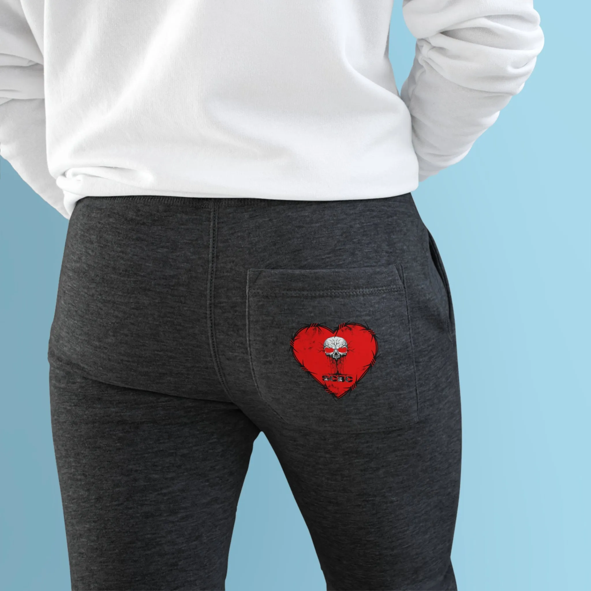SCBC Unisex "Love & Skulls" Fleece Joggers. Joggers, Grey Sweatpants, Casual Wear, Streetwear, Sports Wear, Unisex, Sweatpants, Brand Name.
