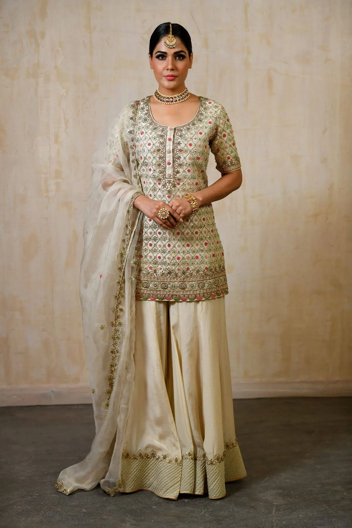 Silk Dori Work Sharara Shirt
