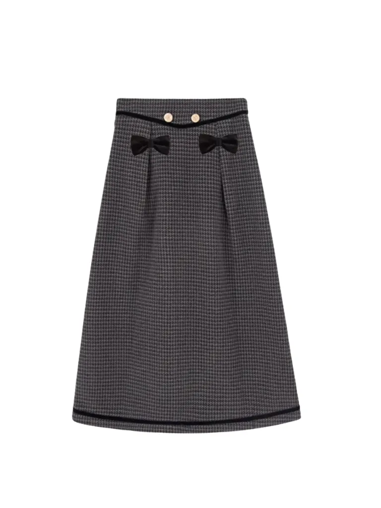 Skirt Check Flared Retro Ribbon Dark Double   Top