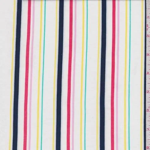 White/Navy Multi Pinstripe Rayon Challis Fabric