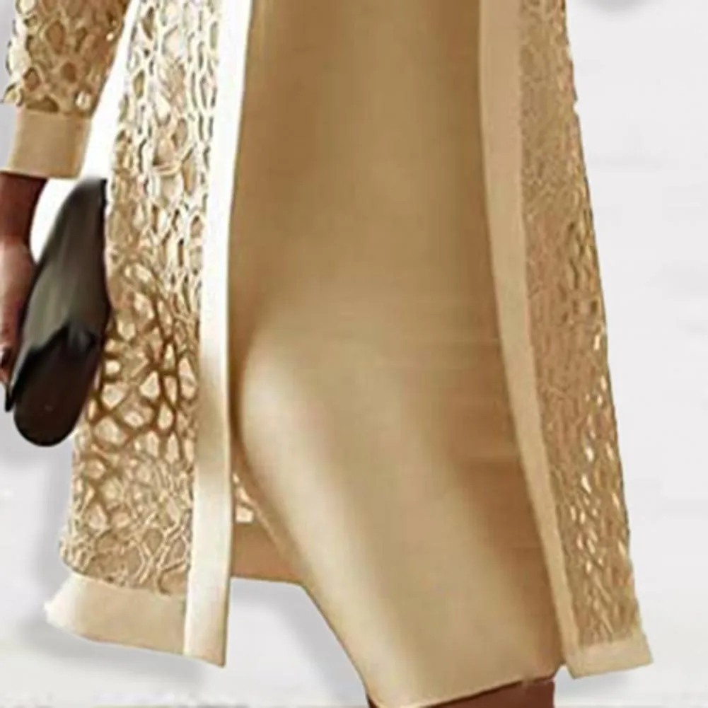 Women Mother of The Bride Dresses Long Sleeve Knee Length Jacket Formal Party Evening Gown Party Dress Vestido Feminino