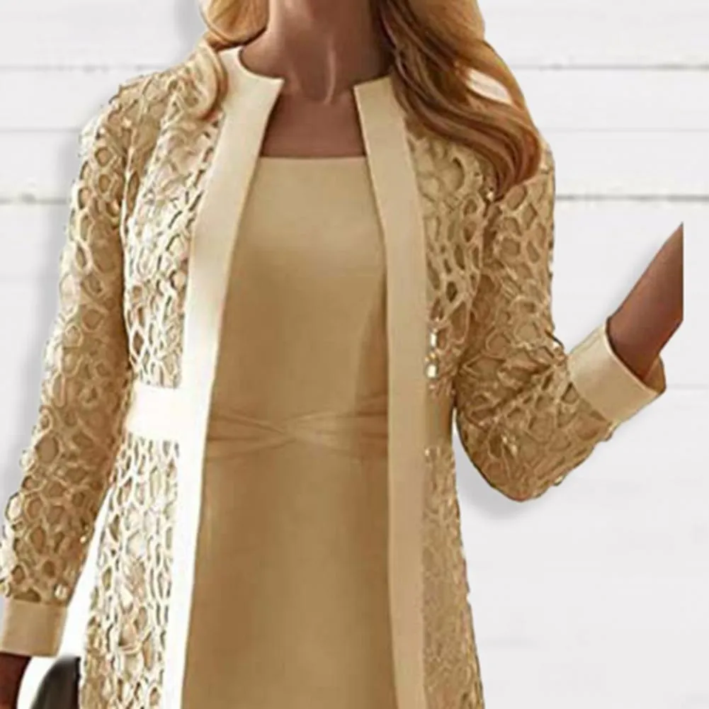 Women Mother of The Bride Dresses Long Sleeve Knee Length Jacket Formal Party Evening Gown Party Dress Vestido Feminino